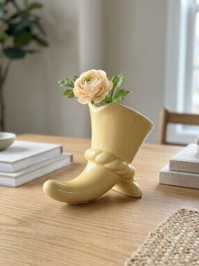 Vintage Yellow Ceramic Cowboy Boot Vase Planter Mid-Century Western Home Decor